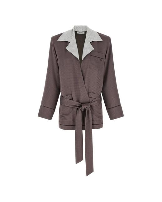 The Attico Brown Houndstooth Striped Blazer