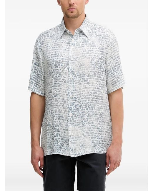 ARMANI EXCHANGE White Chemise À Logo Imprimé All-Over for men
