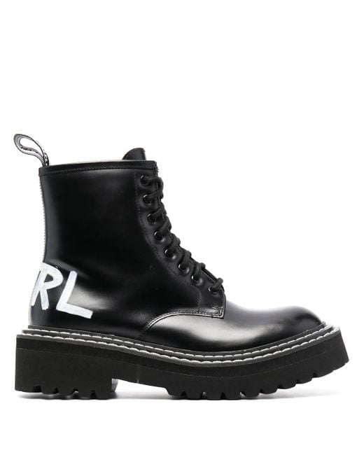 Karl Lagerfeld Black Troupe Brush-Logo Combat Boots