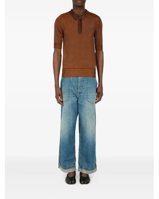 Maison Margiela Brown Striped Polo Shirt for men