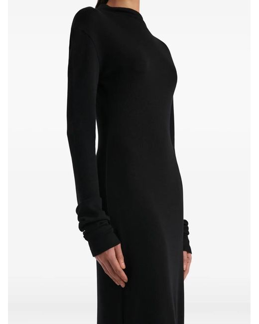 Khaite Black Long-Sleeve Mock-Neck Maxi Dress