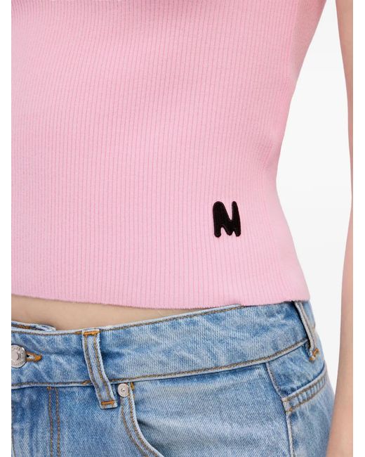 MSGM Pink Polo En Maille À Design Côtelé