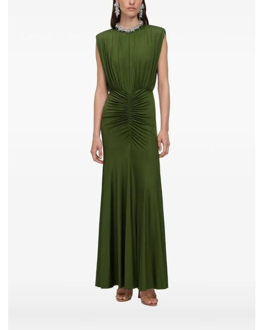 Self-Portrait Green Jersey Gathered Maxi Dress