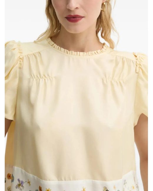 Munthe Natural Floral-Print Puff-Sleeve Top