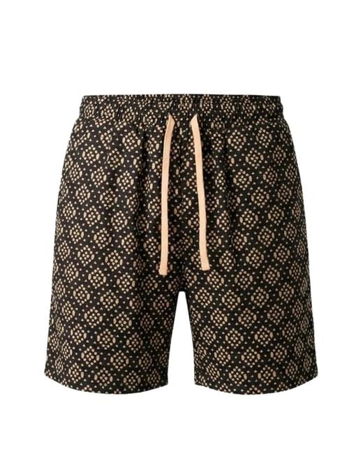 Gianni Lupo Gray Geometric-Print Drawstring Shorts for men