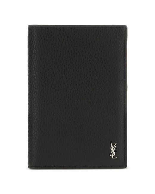 Saint Laurent Black Cassandre Logo-Detail Leather Wallet for men