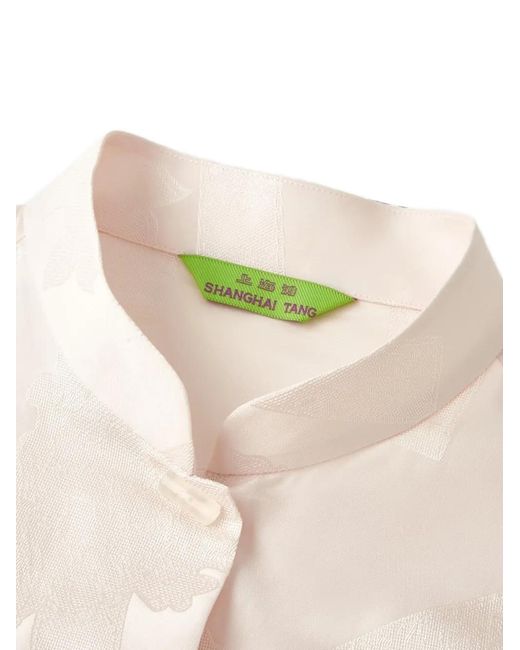 Shanghai Tang White Mandarin-Collar Jacquard Blouse