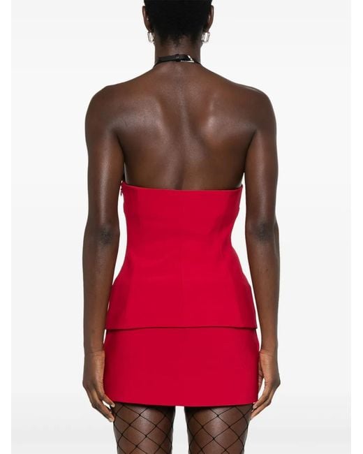 The Attico Red Buckle-Fastening Halterneck Blouse