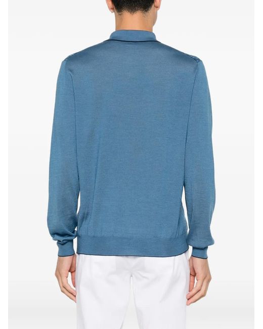 Stefano Ricci Blue Geometric-Pattern Zip-Fastening Polo Shirt for men