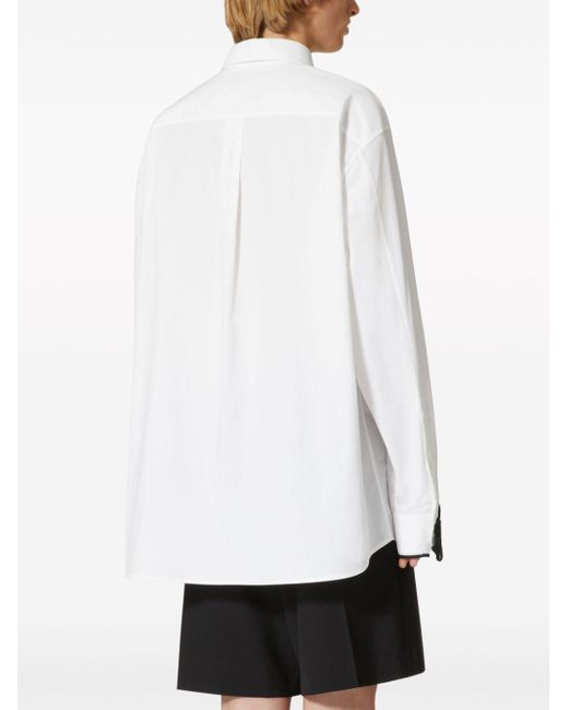 Valentino Garavani White Flower-appliqué Poplin Shirt for men