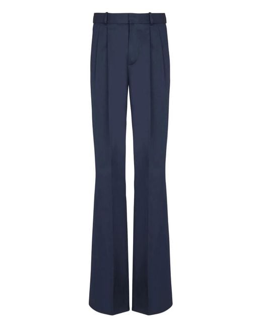 Balmain Blue Cotton Pleated Flared Trousers for men
