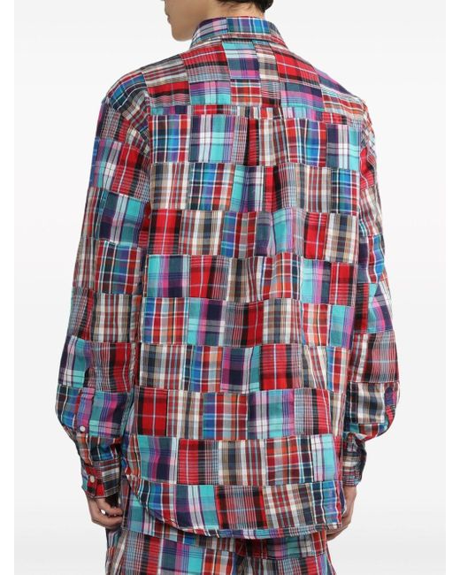 Chocoolate Red Check Panelled Cotton Shirt for men