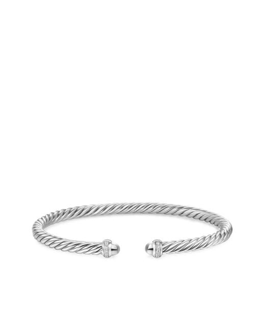 David Yurman White Sterling Cablespira Diamond Bracelet (4Mm)