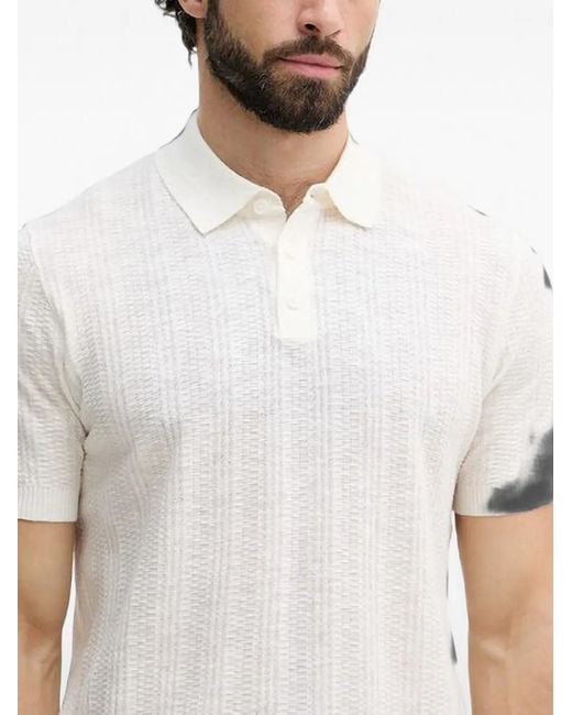 Benetton White Textured-Knit Polo Shirt for men