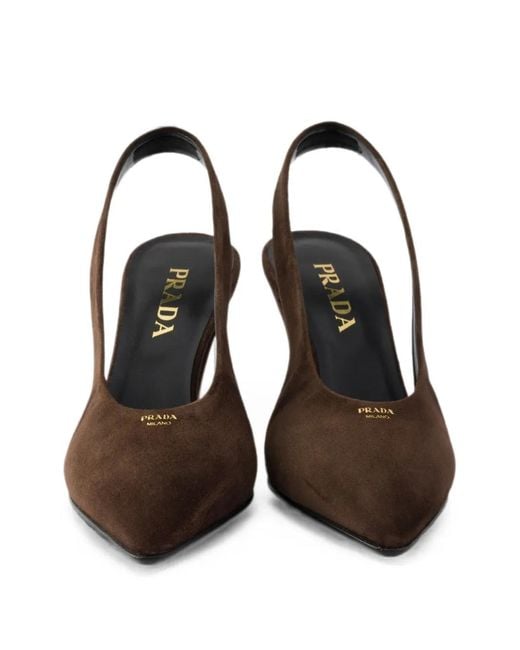 Prada Brown Suede Leather Slingback Pumps