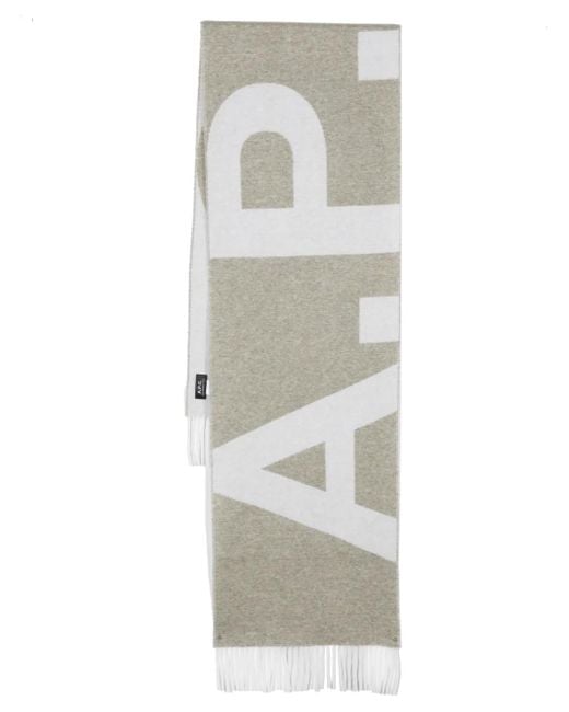 A.P.C. Gray Intarsia-Knit Logo Scarf for men