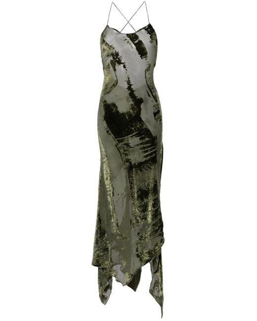 Roberto Cavalli Green Velvet Devoré Maxi Dress