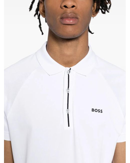 Polo Con Inserto A Contrasto di Boss in White da Uomo
