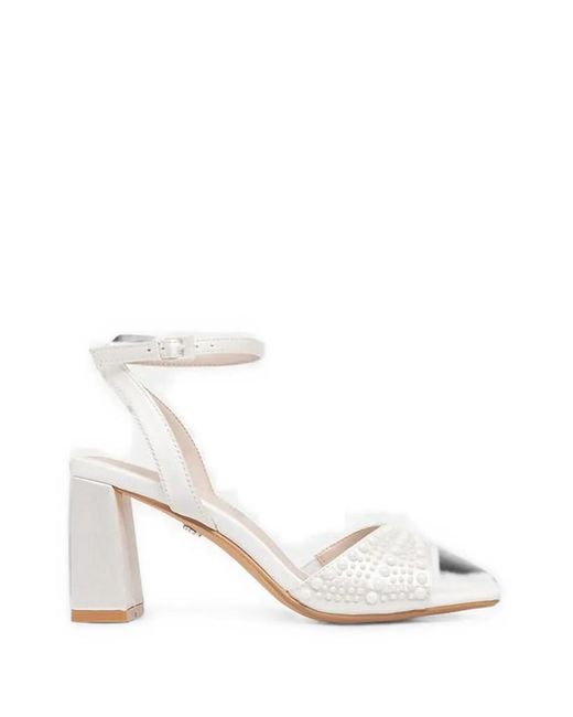 Buffalo White Ashley Faux-Pearl Embellished Sandals
