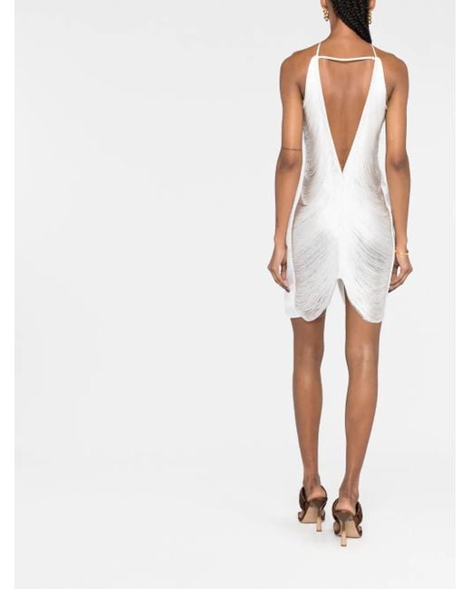 Cult Gaia White Mara Halterneck Fringed Minidress