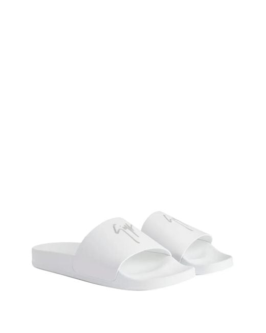 Giuseppe Zanotti White Brett Leather Logo Slides for men