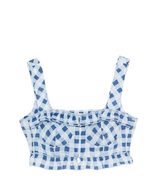 Sandro Blue Gingham Linen Crop Top