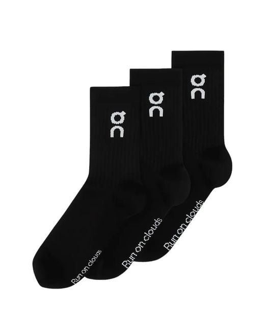 On Shoes Black Logo-Print High Socks (Set Of Three)