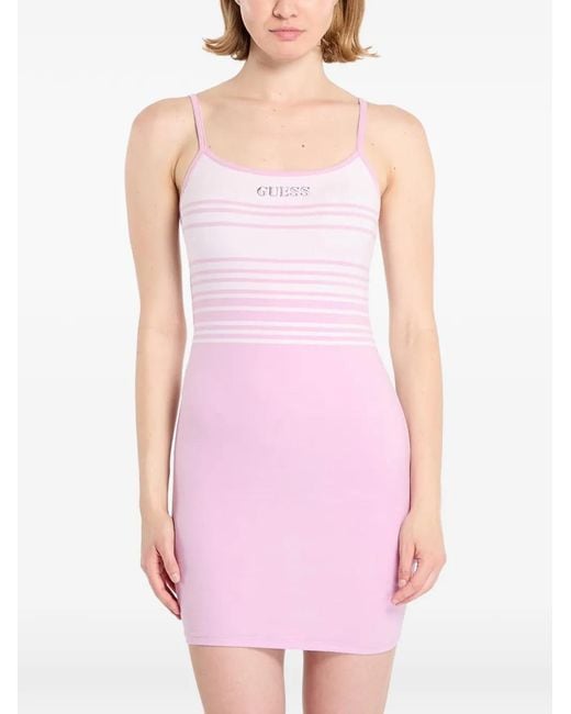 Guess Purple Striped Logo-Embroidered Mini Dress