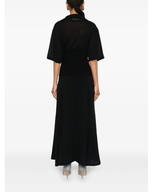 Victoria Beckham Black Panelled Knitted Maxi Dress