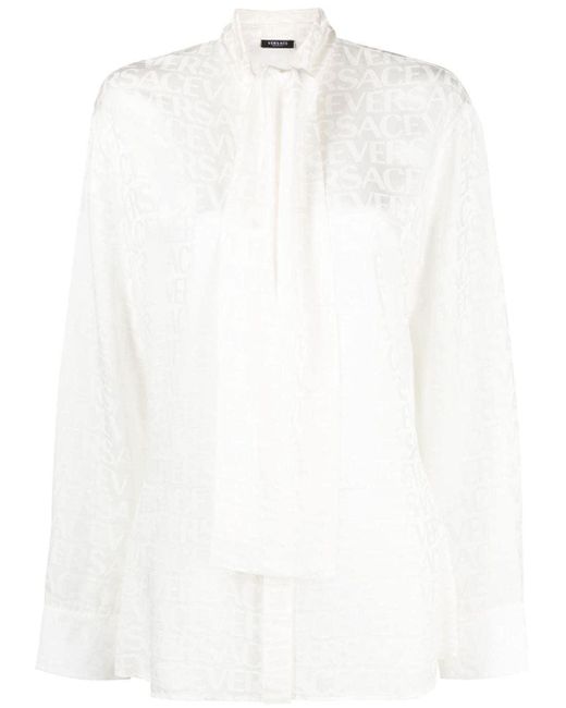 Camicia lavallière allover di Versace in White
