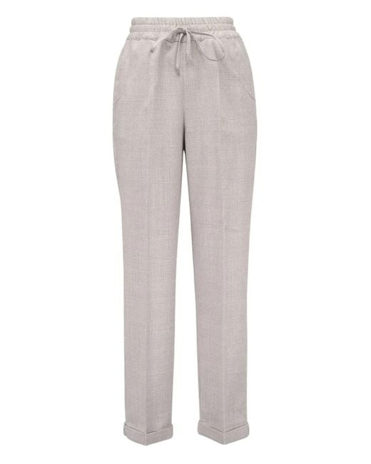 Kiton Gray Checked Drawstring-Waist Trousers
