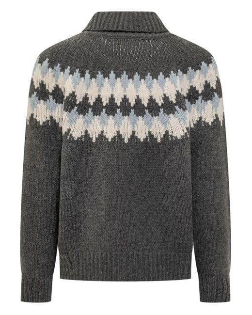 Alanui Gray Sweet Winter Fair Isle-Pattern Button Cardigan for men