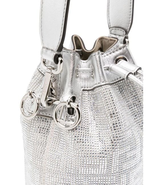 Fendi Mini Mon Tresor Crystal Bucket Bag in White | Lyst