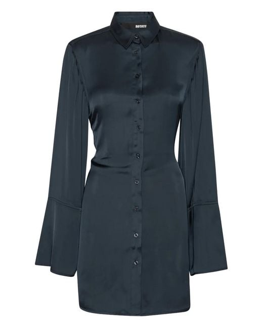 ROTATE BIRGER CHRISTENSEN Blue Satin-Tie Mini Shirt Dress
