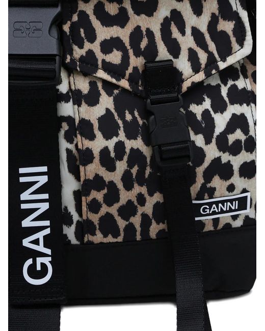 Ganni Black Leopard-Print Backpack