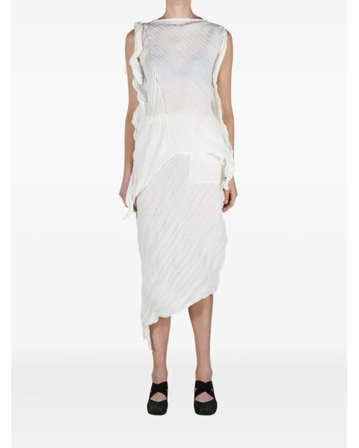Issey Miyake White Wrinkled Twisted Top