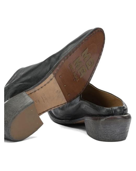 Moma Gray Leather Slip-On Mules