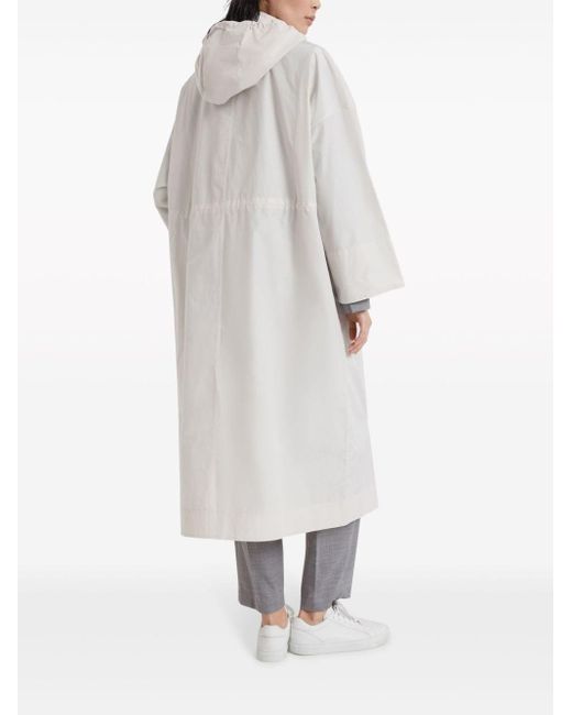 Brunello Cucinelli White Hooded Long-length Single-breasted Coat