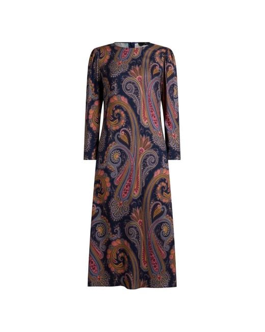 Etro Purple Crepe Midi Dress With Paisley Motif