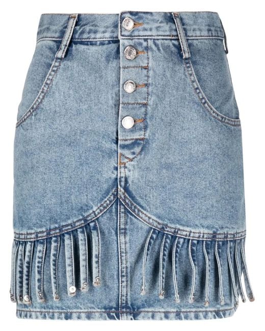 Moschino Blue Fringe-Detail Denim Skirt