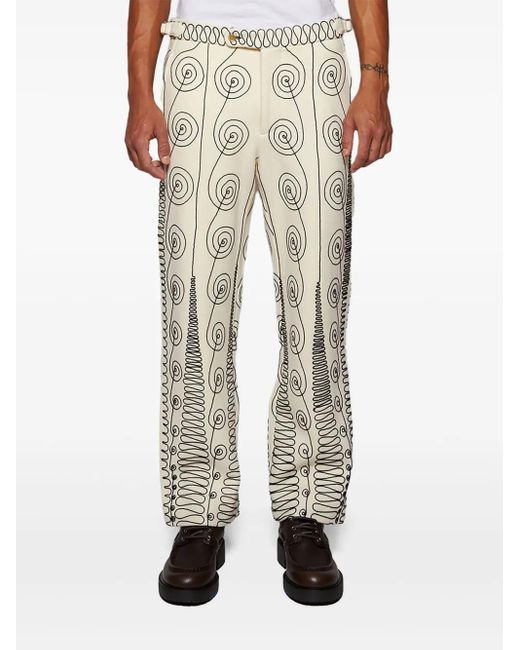 Bode Gray Quillwork Trousers for men