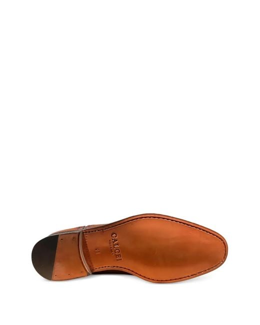 Calce Brown Brogue-Detail Leather Oxford Shoes for men