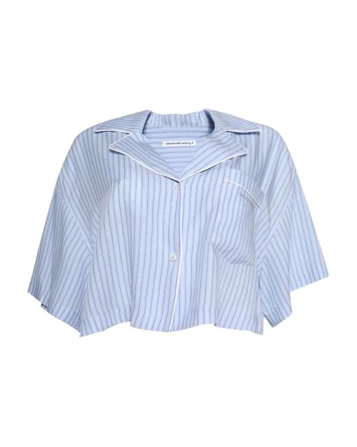T By Alexander Wang Blue Striped Short-Sleeve Shirt
