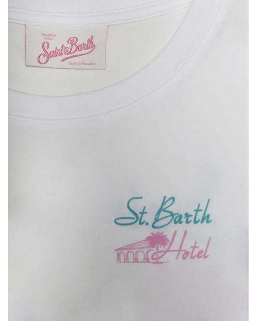 Mc2 Saint Barth White Logo-Print Fringed Mini Dress