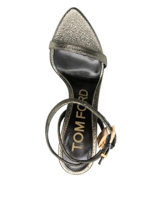 Tom Ford White Hammered-Effect Fabric Padlock Pointy Naked Sandals