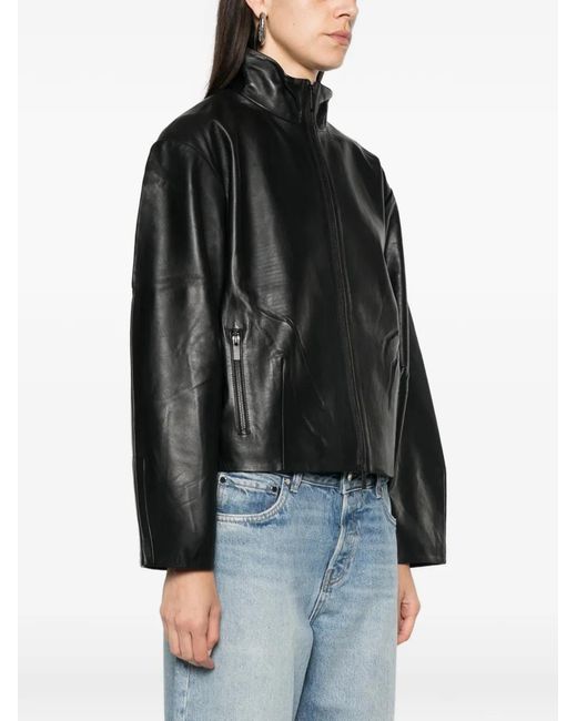 St. Agni Black Cocoon Leather Jacket