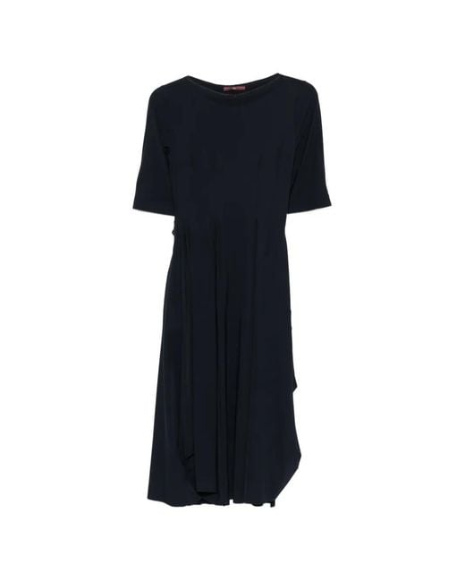 High Black Crew-Neck Midi Dress