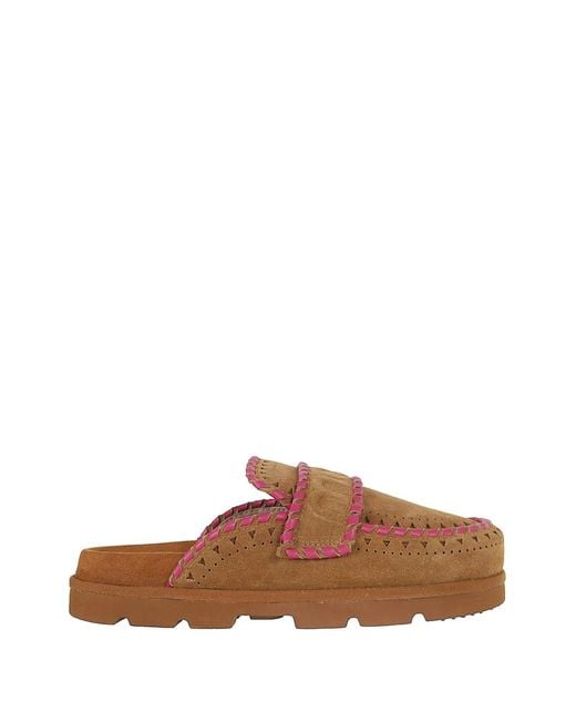 Mou Brown Mules Perforées À Détails De Coutures