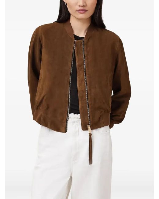 AllSaints Brown Suede Zip-Front Leather Jacket