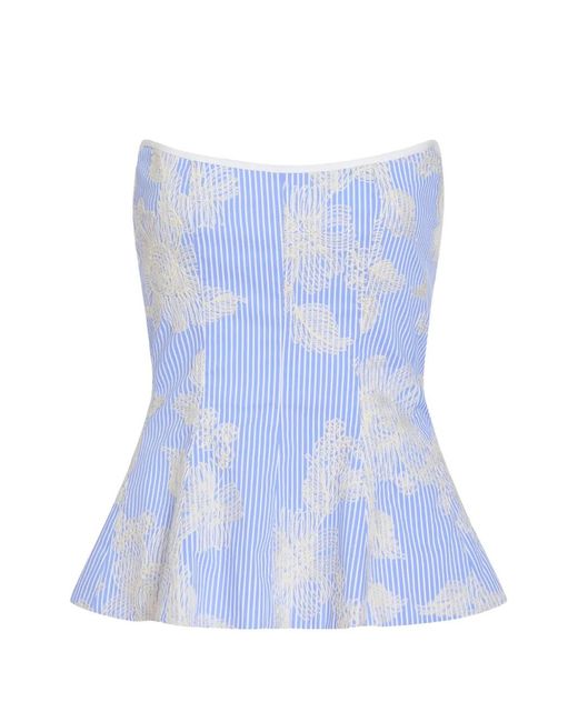 Markarian Blue Lola Floral-Embroidered Strapless Top
